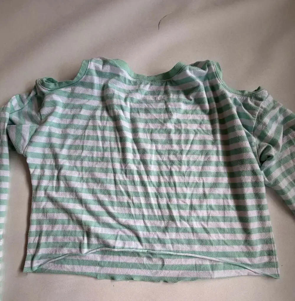 Justice Girls Size 16 Green White Striped Long Sleeve Graphic Tee y2k